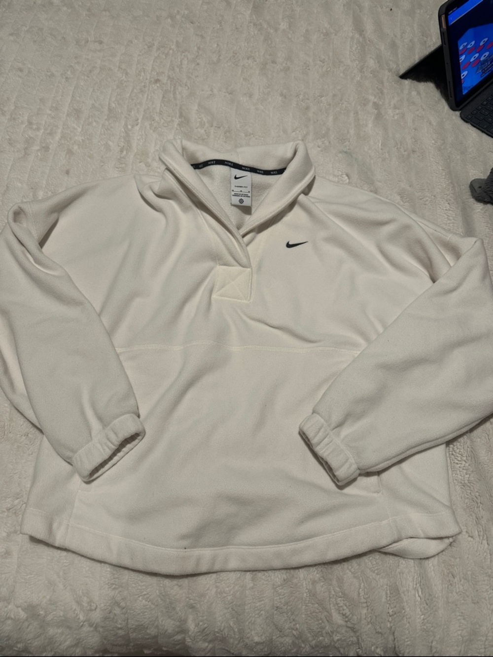 Nike White Quarter-Zip Pullover Fleece with Black Swoosh